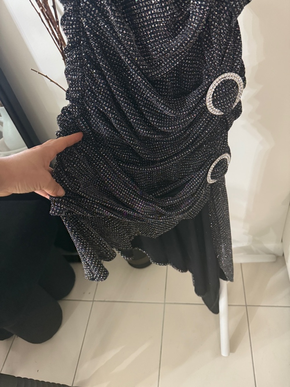 For Love & Lemons Margaux Glitter Dress in Metallic Black Asymmetric - Picture 10 of 11